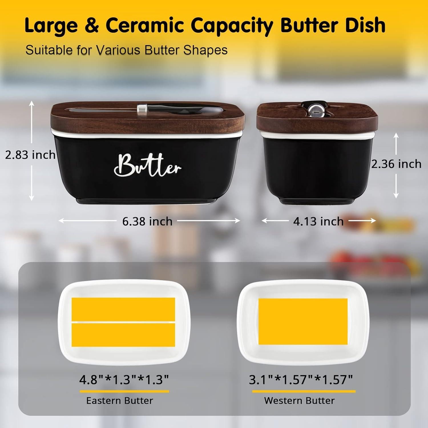 Plato de Mantequilla ALELION Negro con Tapa de Acacia y Cuchillo