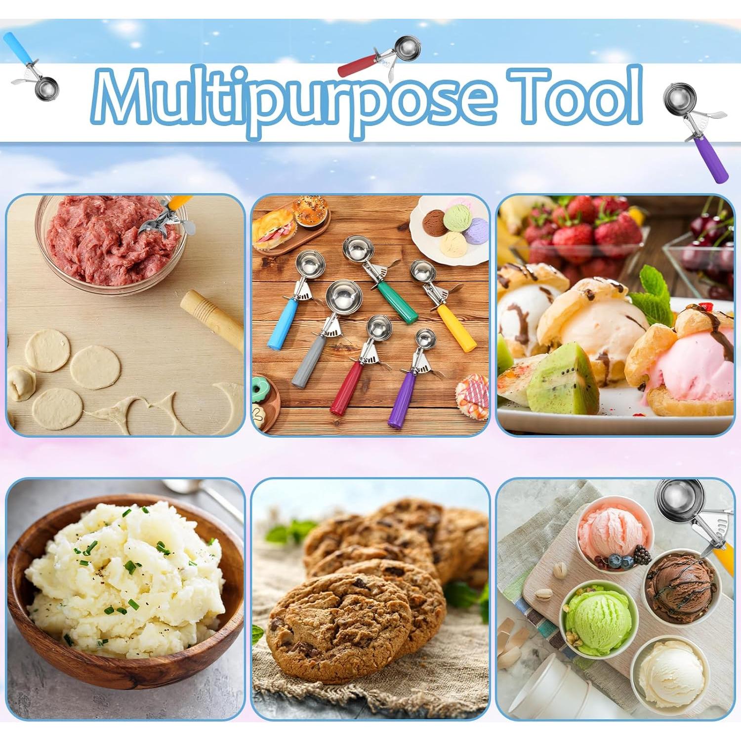 Hsei 6 Cucharas de Helado Acero Inoxidable Multicolor 40-70mm