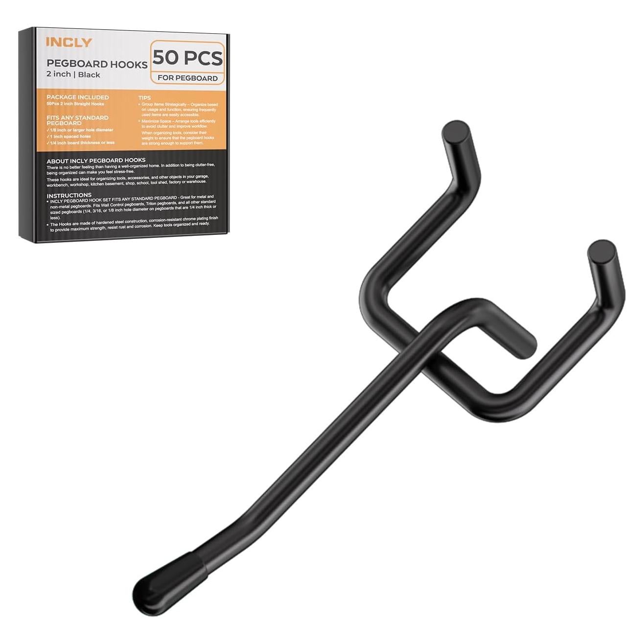 Ganchos de Tablero de Clavos INCLY 50 Unidades 5 cm Metal Negro