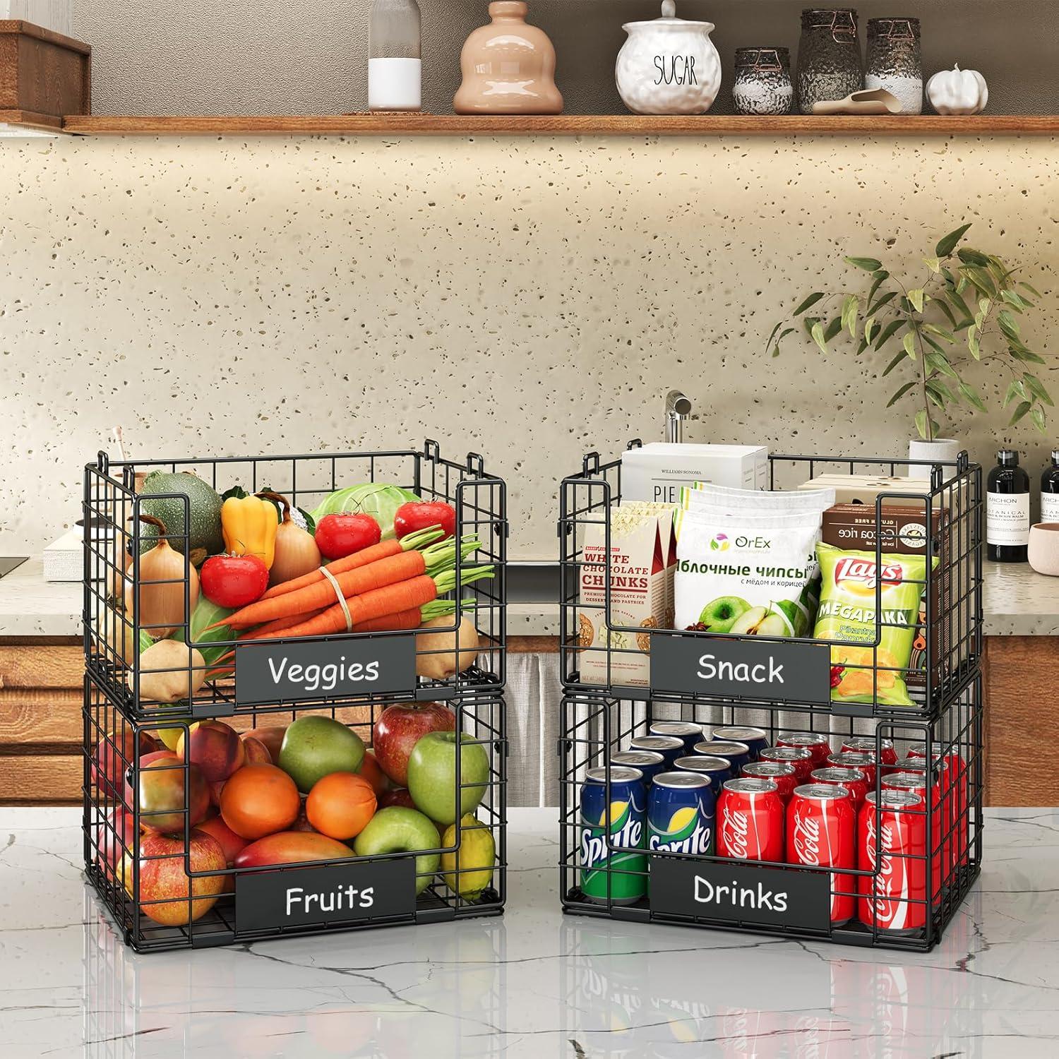 JKsmart Cestas Apilables de Alambre XL - 4 Unidades para Almacenamiento