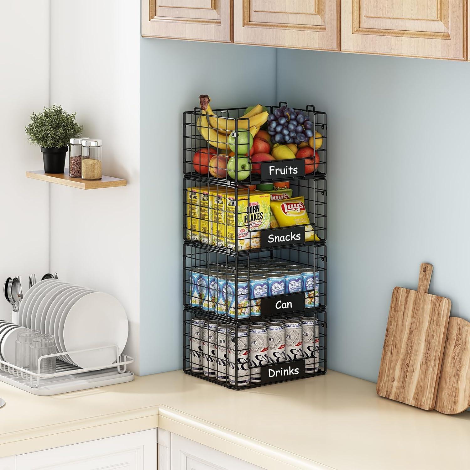 JKsmart Cestas Apilables de Alambre XL - 4 Unidades para Almacenamiento