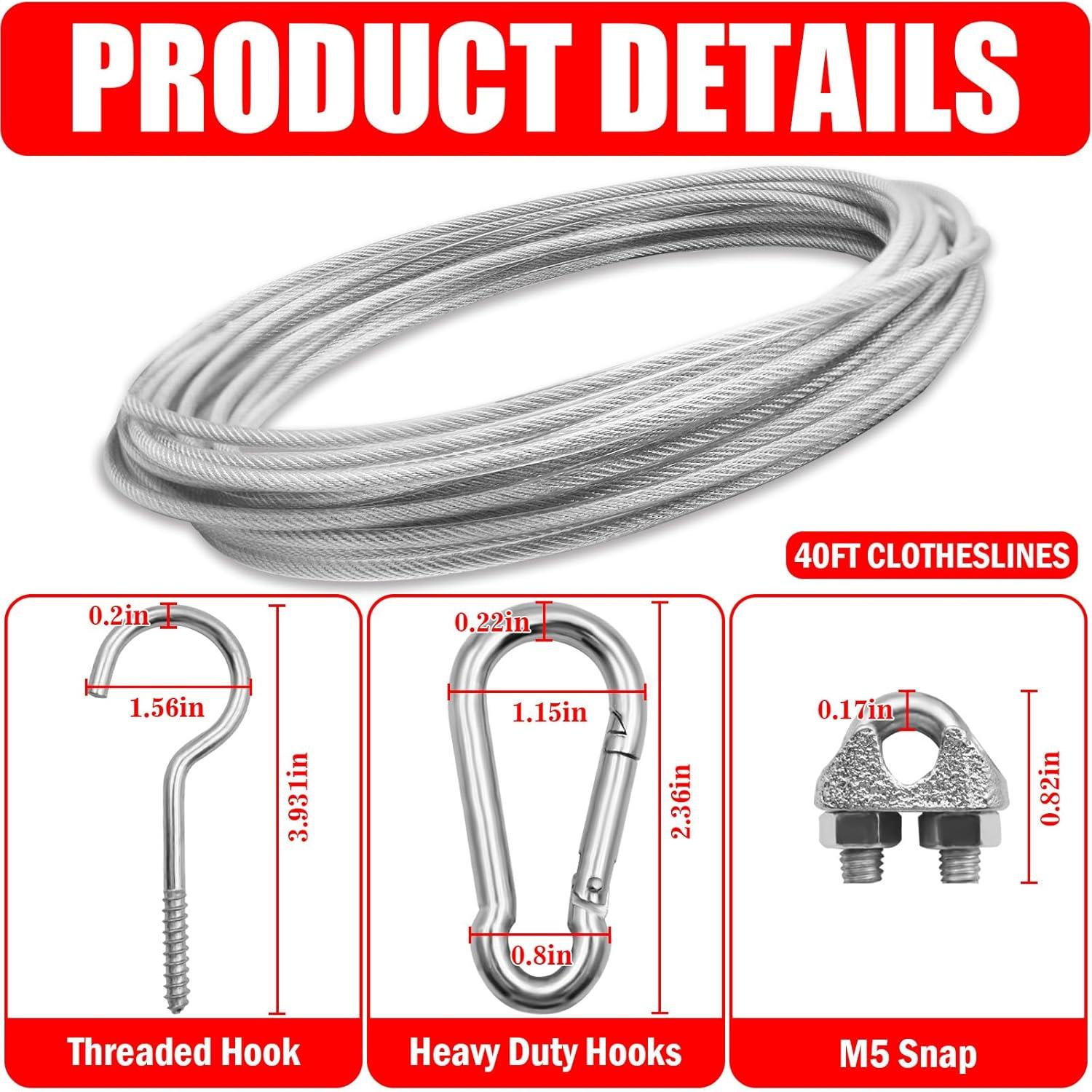 Línea de Ropa 12.19m VIVBOO Alambre PVC Plata para Secar