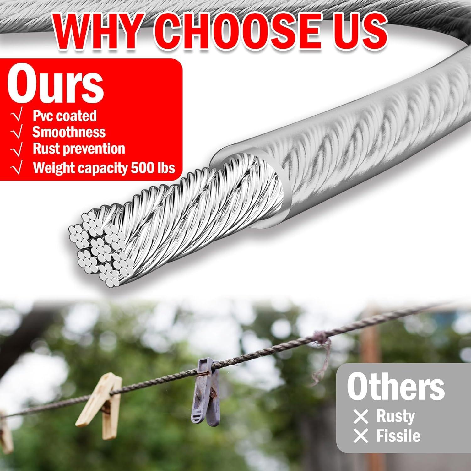 Línea de Ropa 12.19m VIVBOO Alambre PVC Plata para Secar