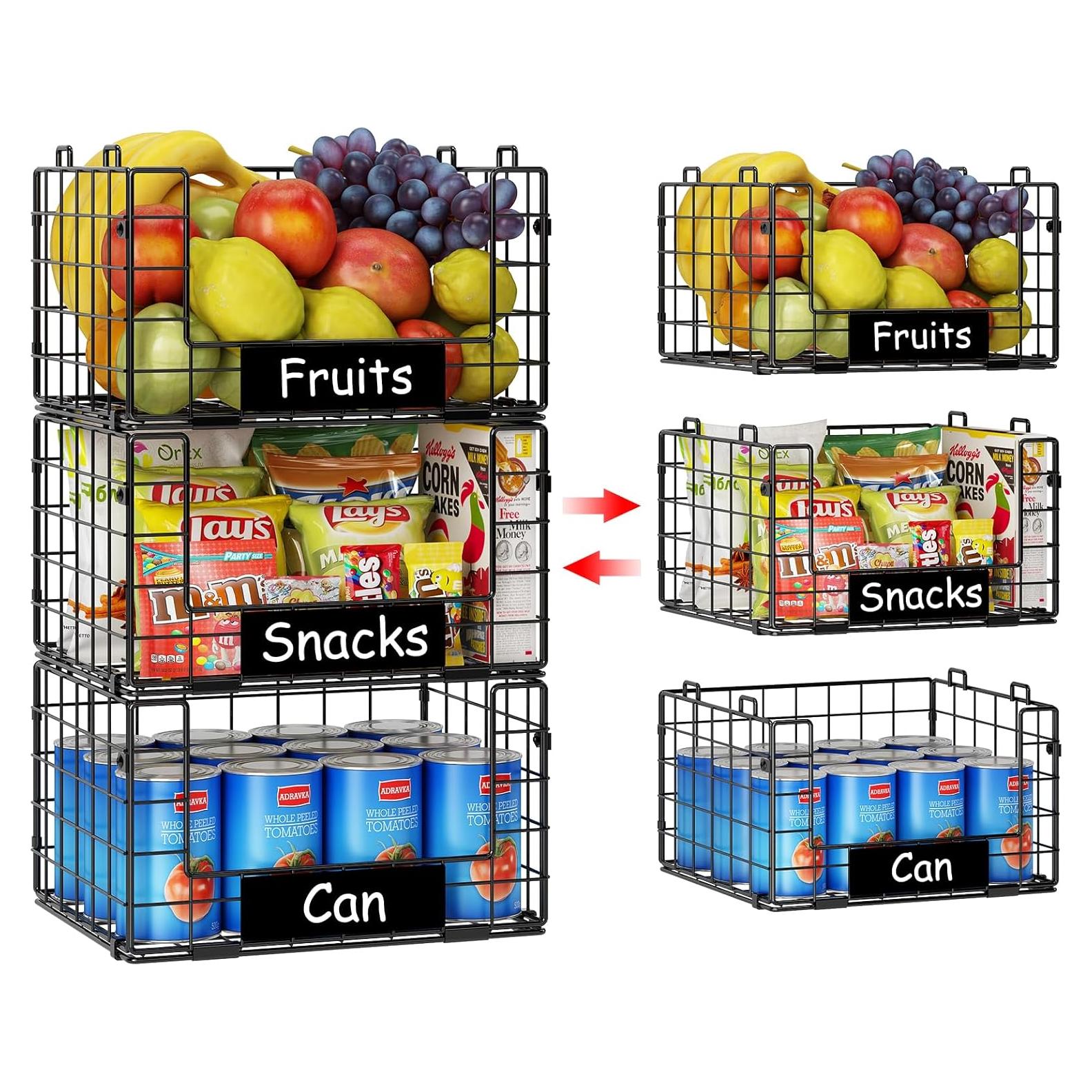 Cestas de Alambre Apilables JKsmart 3 Pack XL para Almacenamiento