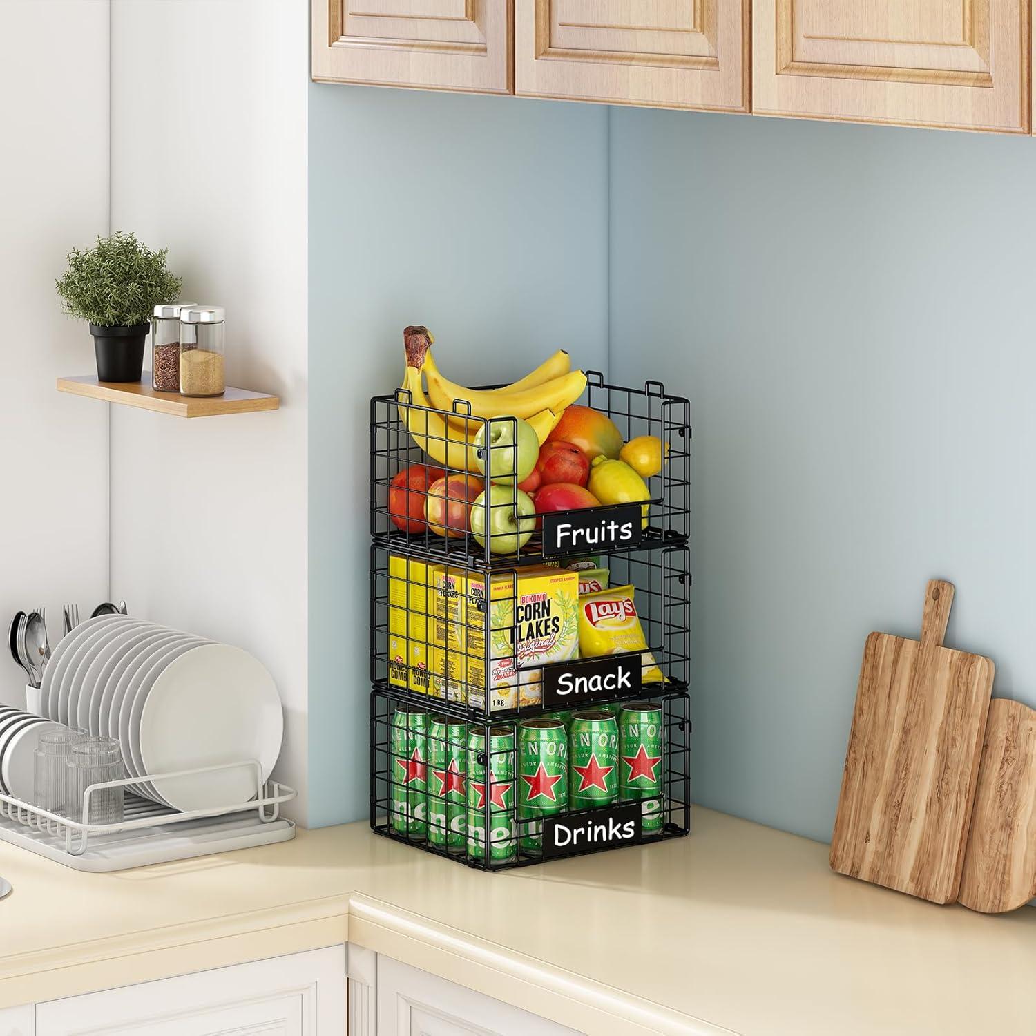 Cestas de Alambre Apilables JKsmart 3 Pack XL para Almacenamiento