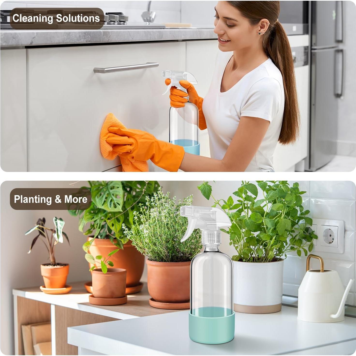 Botellas de Spray de Vidrio Bealee 2 Pzs 480 ml Verde y Gris