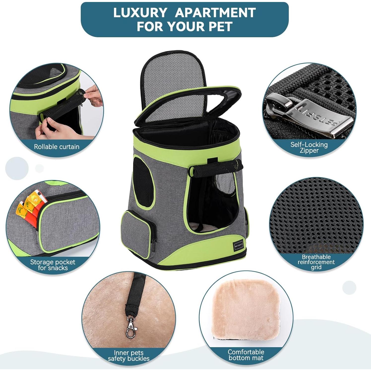 Mochila Portadora Petsfit Verde para Mascotas hasta 9,98 kg