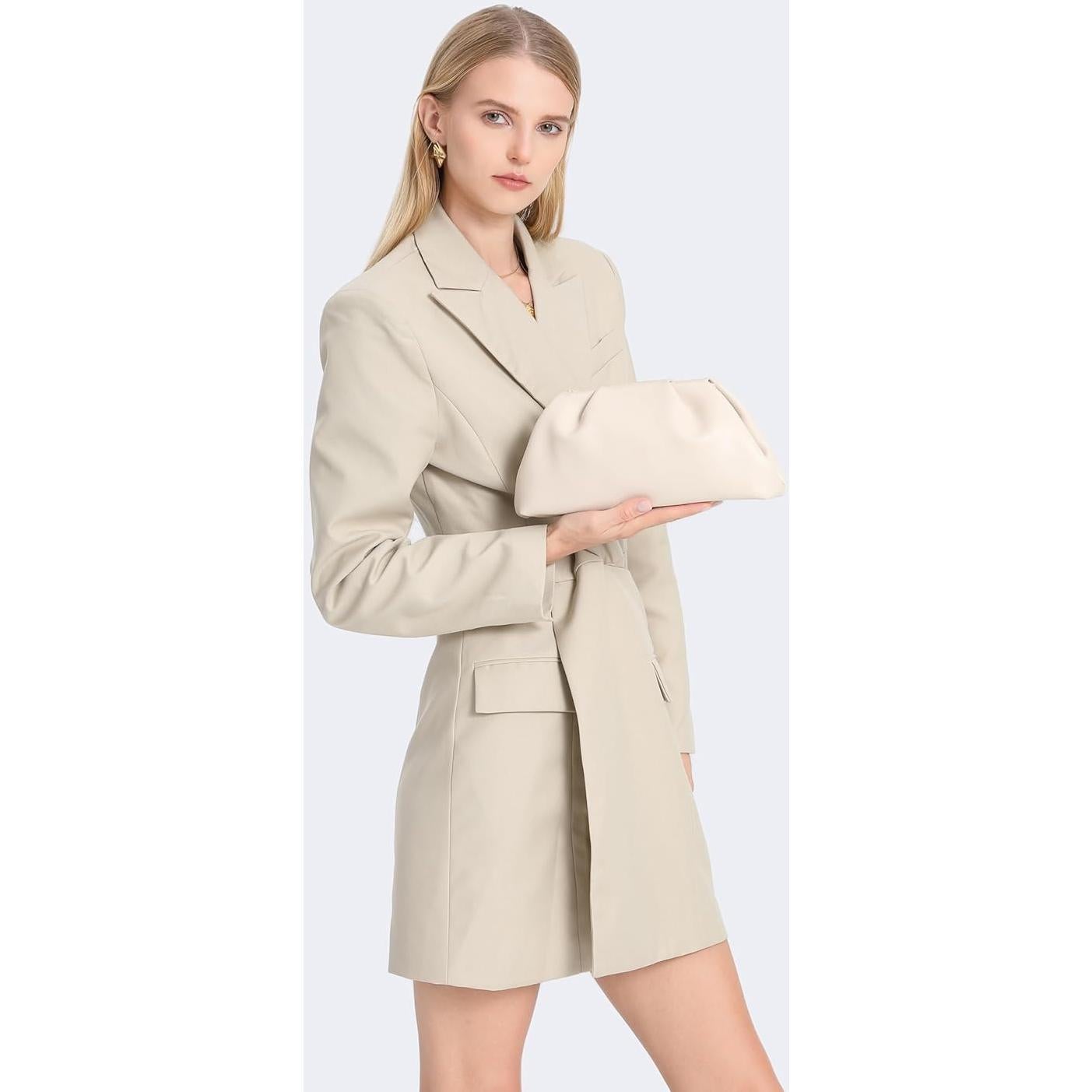 Bolso de mano de cuero PU suave para mujeres - Beige - 9115