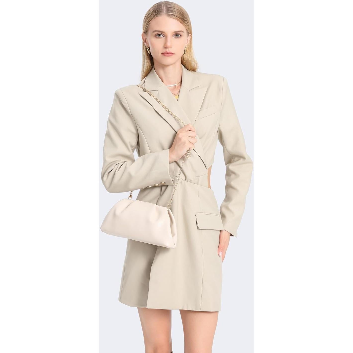 Bolso de mano de cuero PU suave para mujeres - Beige - 9115