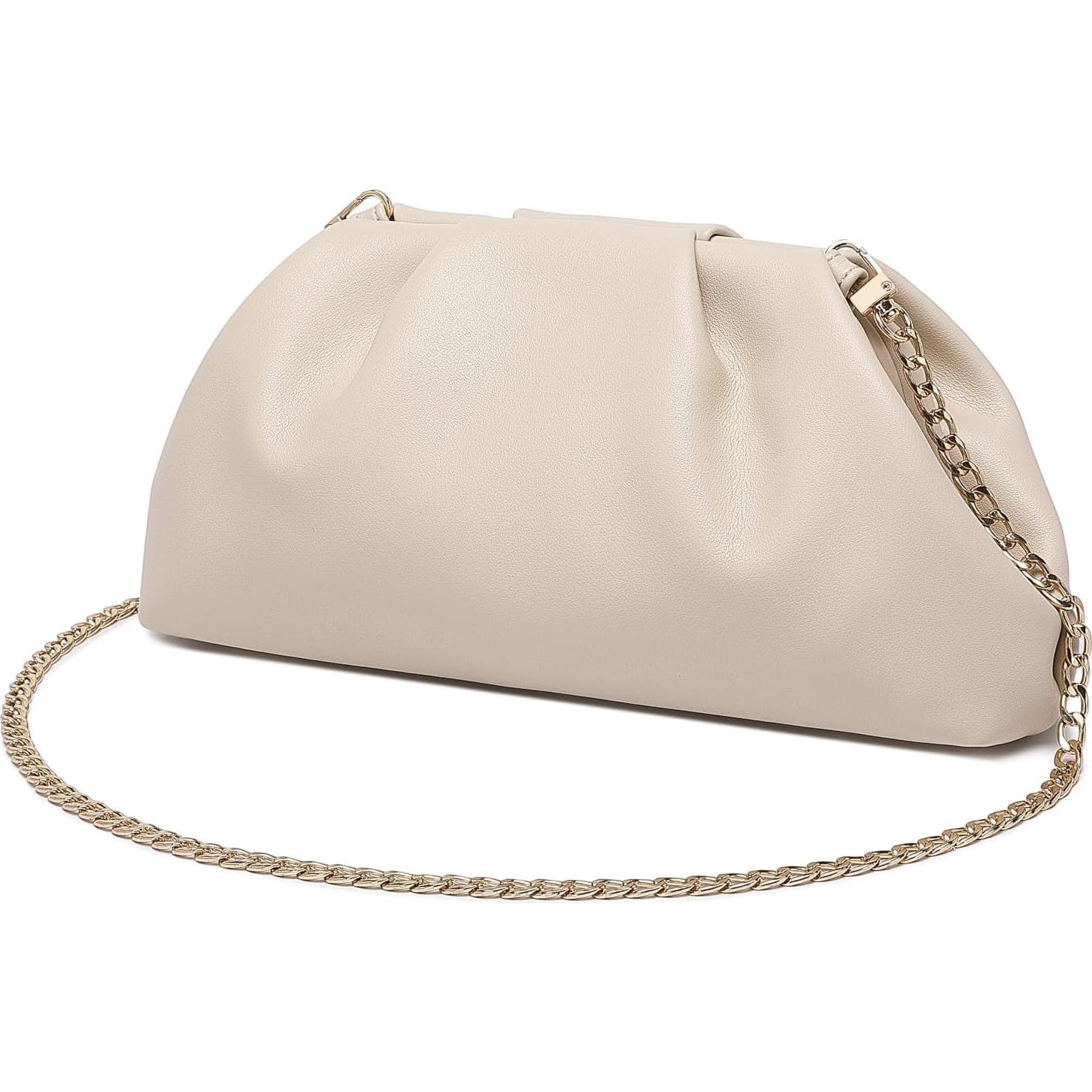 Bolso de mano de cuero PU suave para mujeres - Beige - 9115