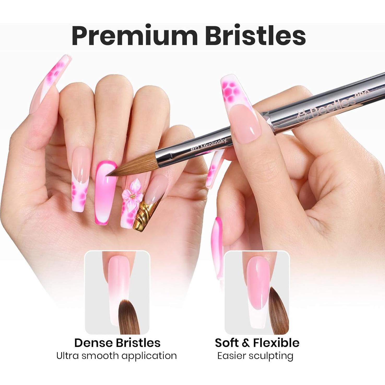 Pincel de Uñas Acrílico Beetles Pro 12# Kolinsky Profesional