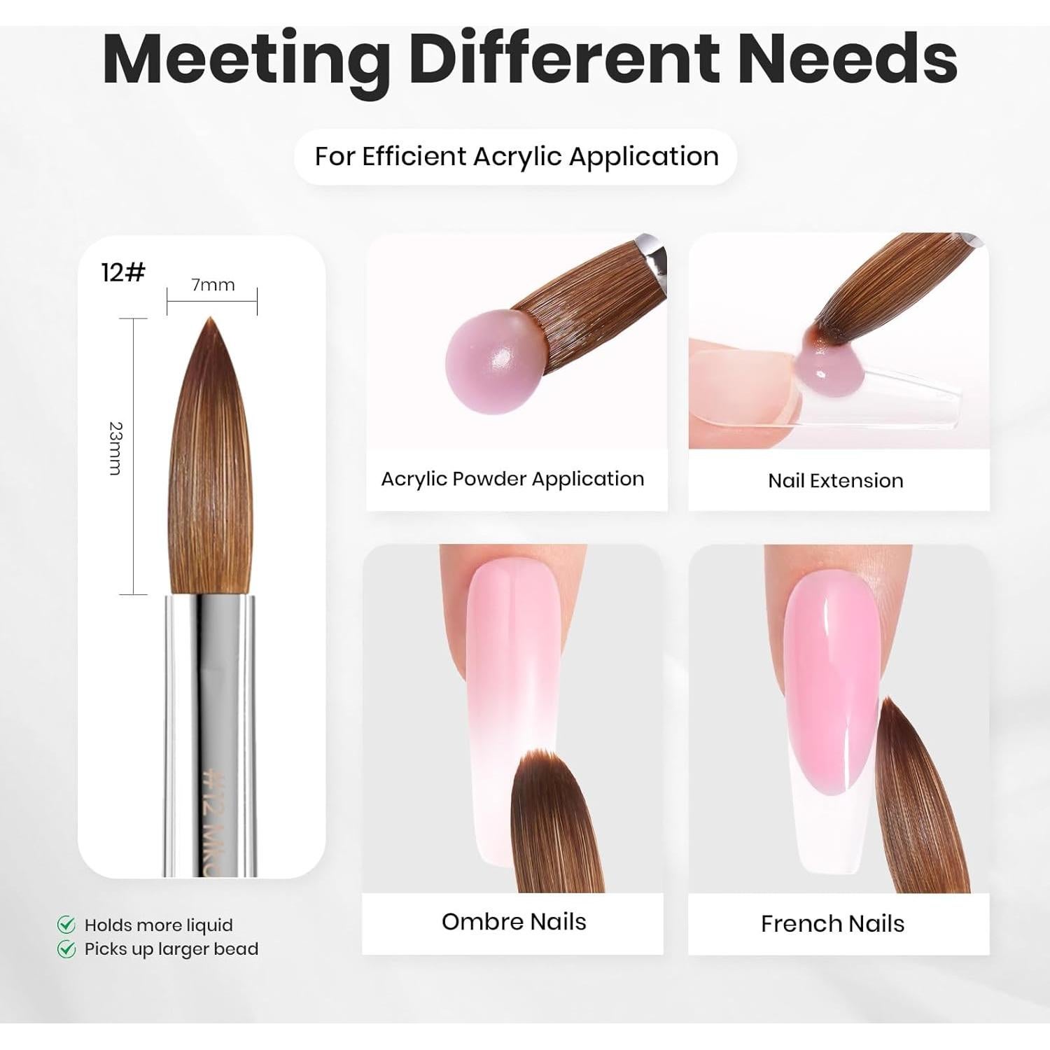 Pincel de Uñas Acrílico Beetles Pro 12# Kolinsky Profesional