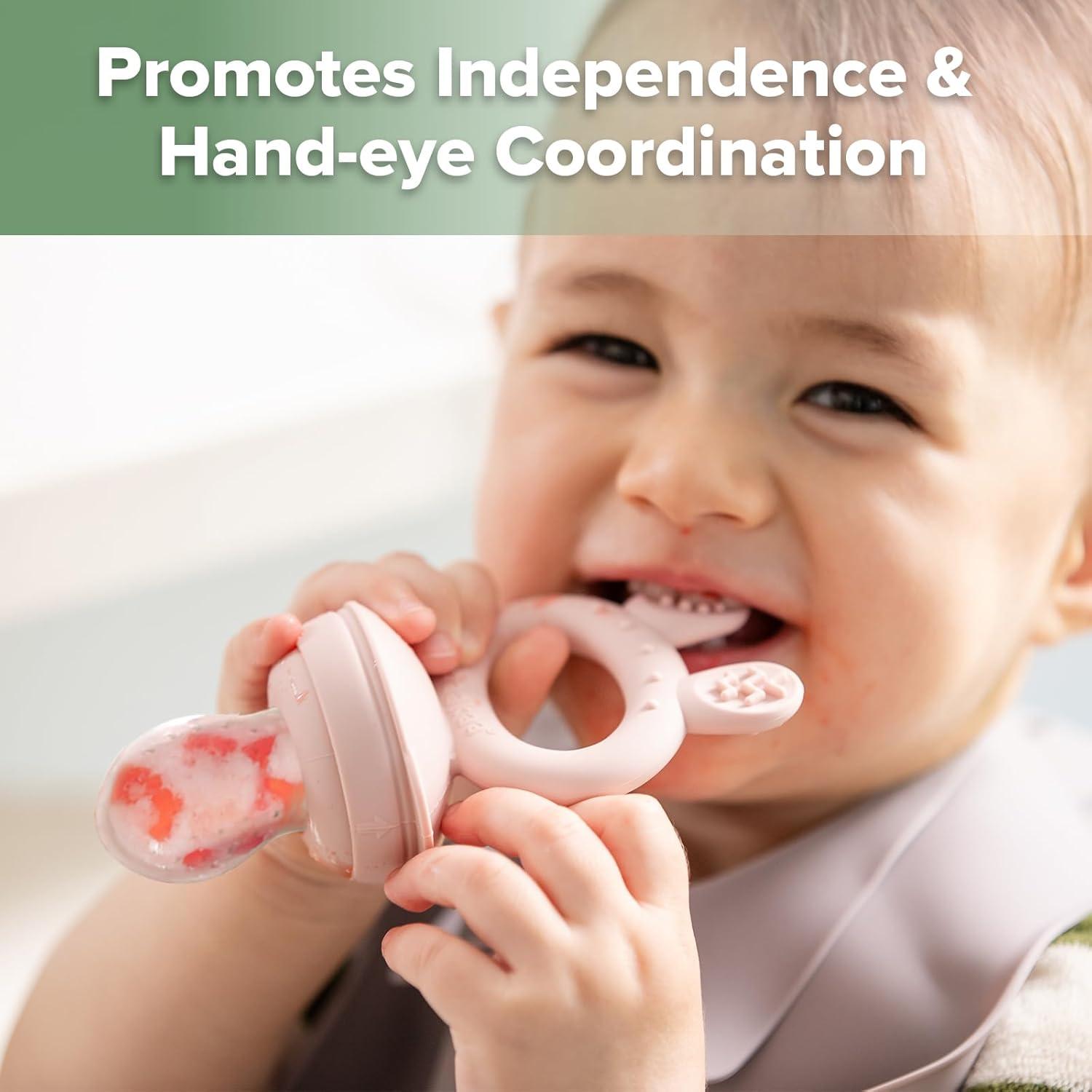 Alimentador de Frutas Haakaa + Bandeja Silicona Rosa 2 en 1