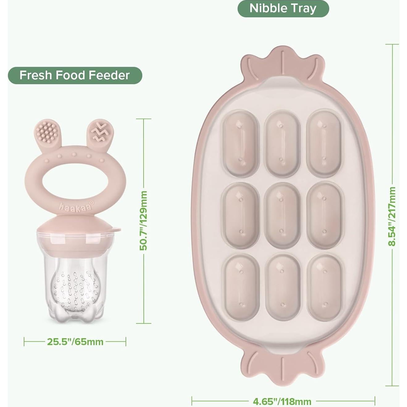 Alimentador de Frutas Haakaa + Bandeja Silicona Rosa 2 en 1