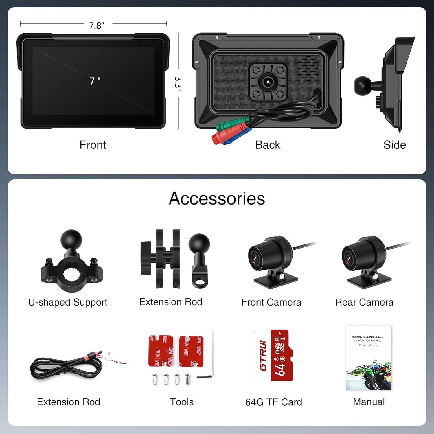 Pantalla CarPlay 7" GTRUI M570 Táctil Impermeable Bluetooth