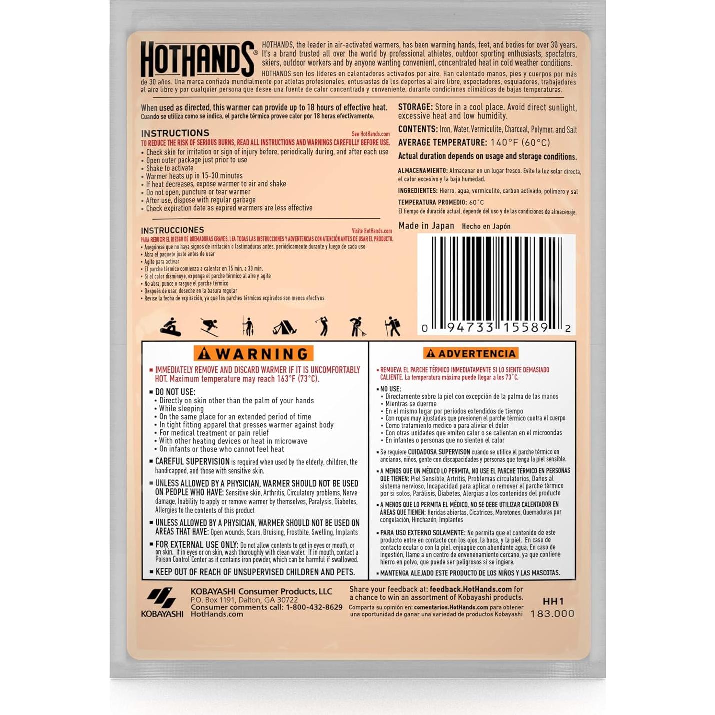 Calentadores Super Calientes HotHands - 40 Calentadores Desechables