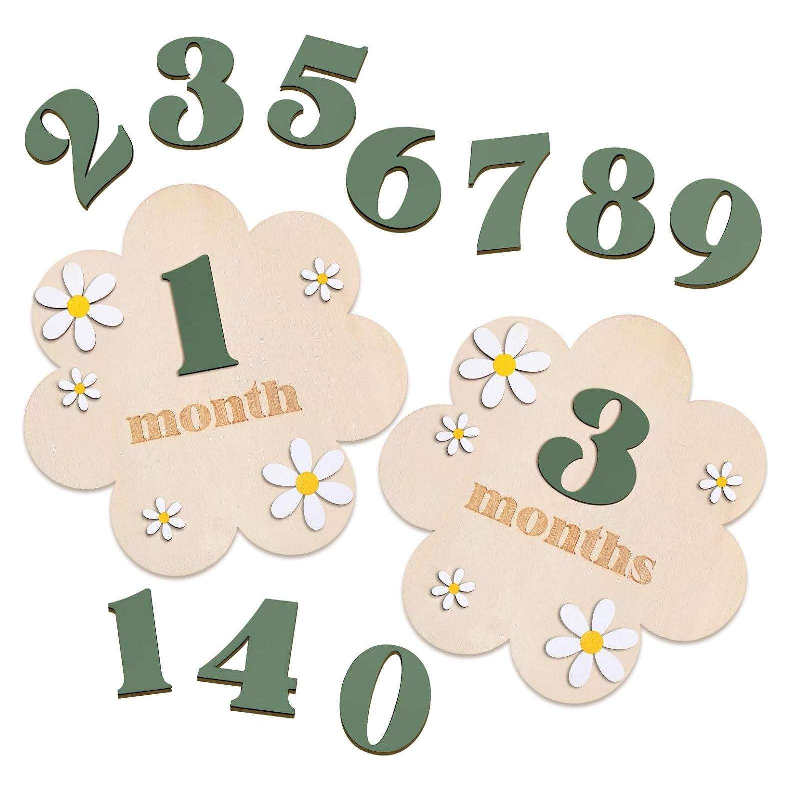 Cartas de Hito Mensual de Bebé de Madera Burbell 1-12 Meses