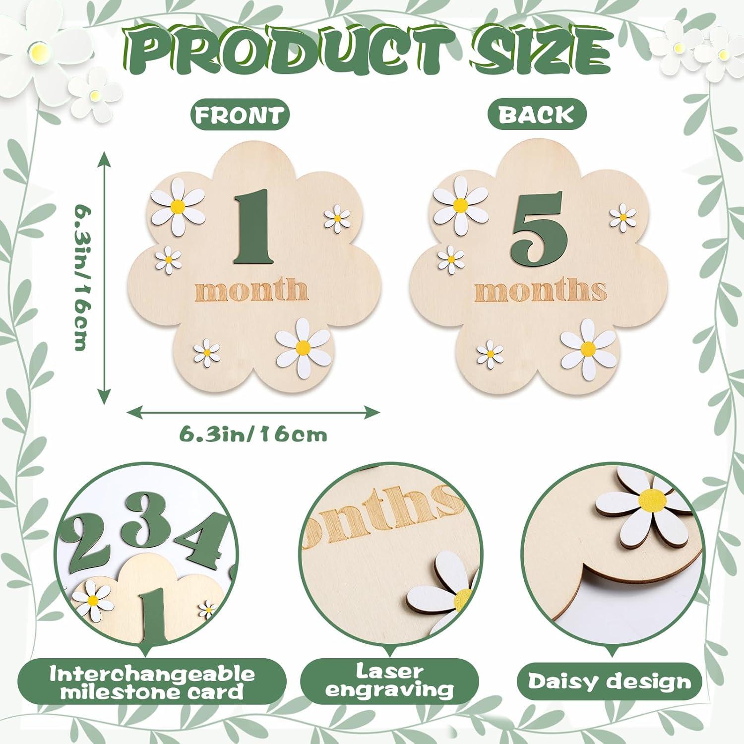 Cartas de Hito Mensual de Bebé de Madera Burbell 1-12 Meses