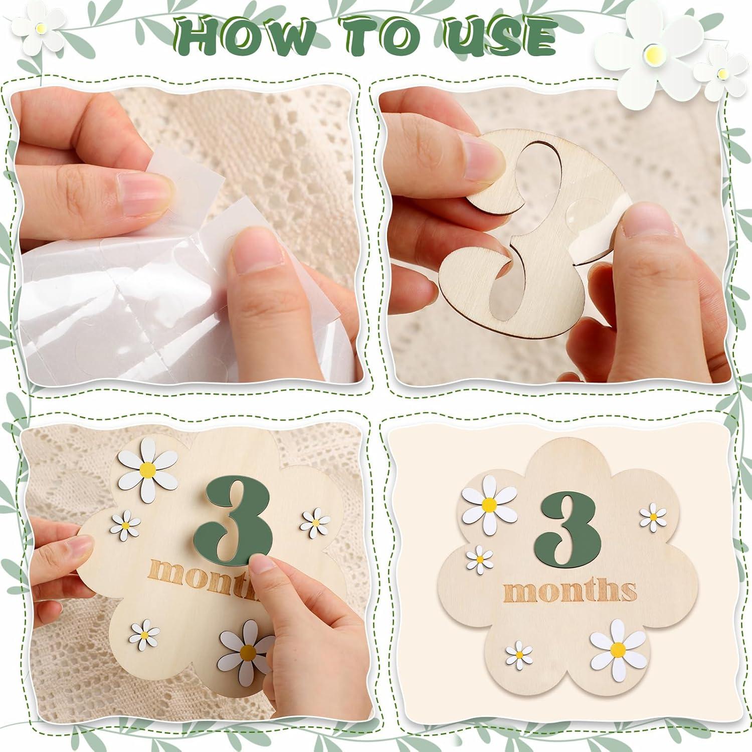 Cartas de Hito Mensual de Bebé de Madera Burbell 1-12 Meses