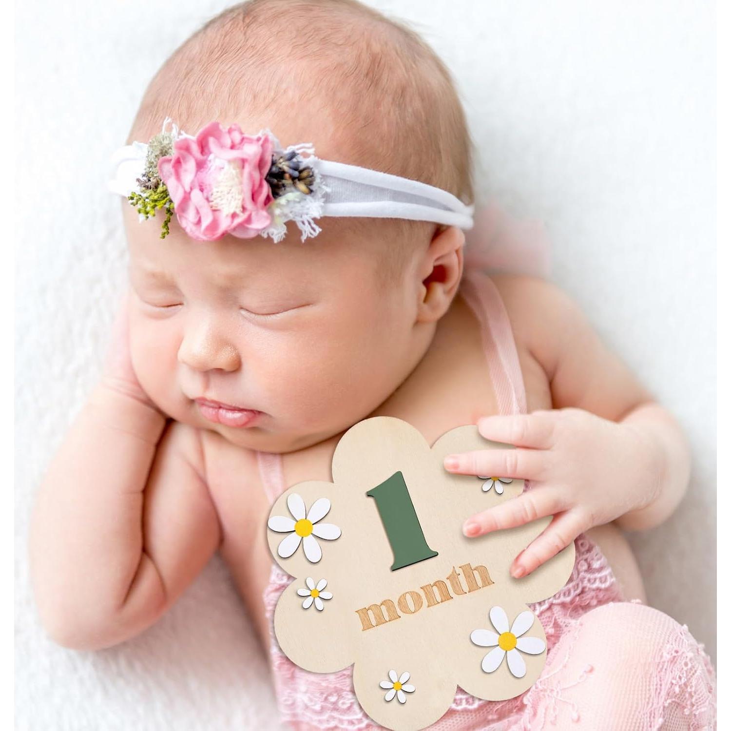 Cartas de Hito Mensual de Bebé de Madera Burbell 1-12 Meses