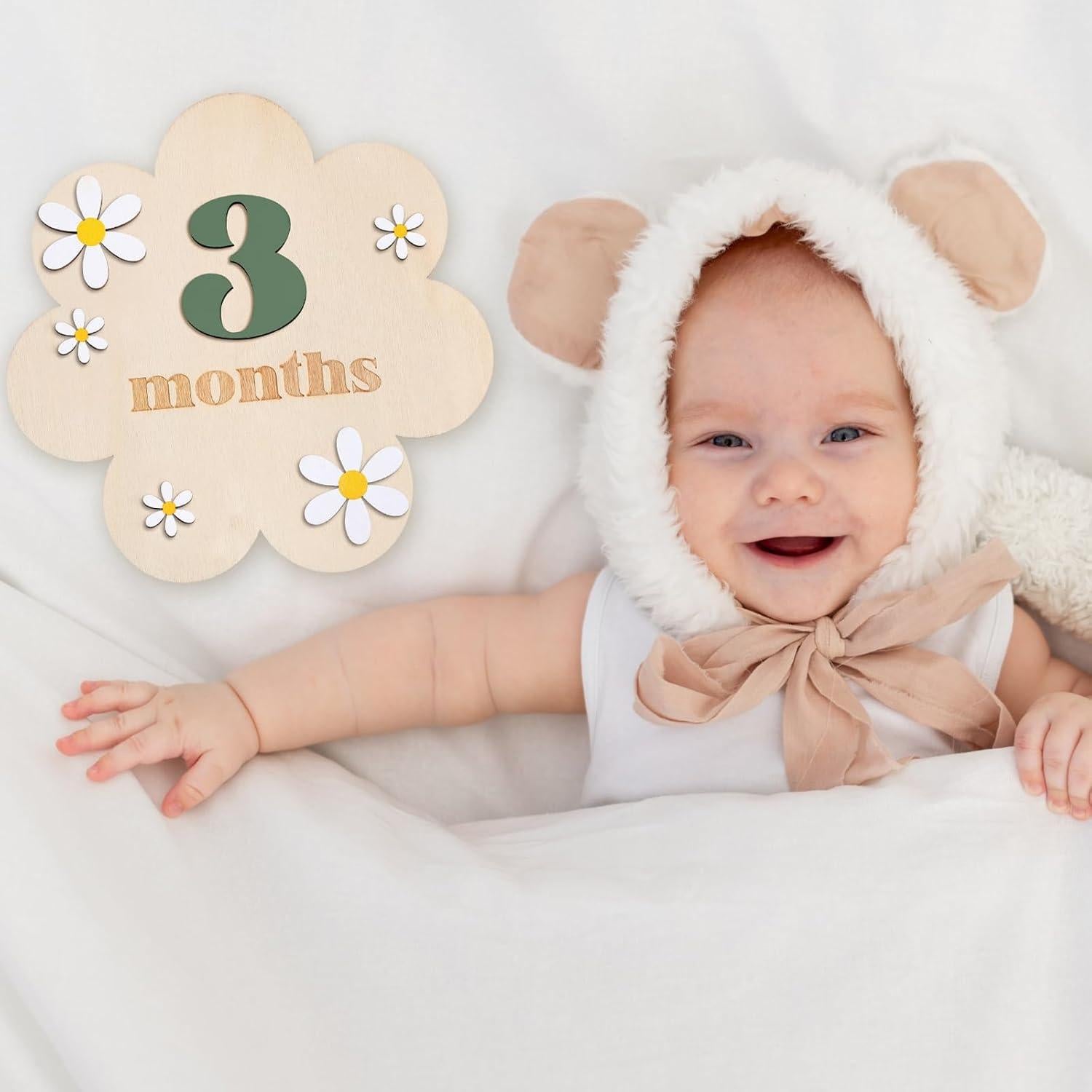 Cartas de Hito Mensual de Bebé de Madera Burbell 1-12 Meses