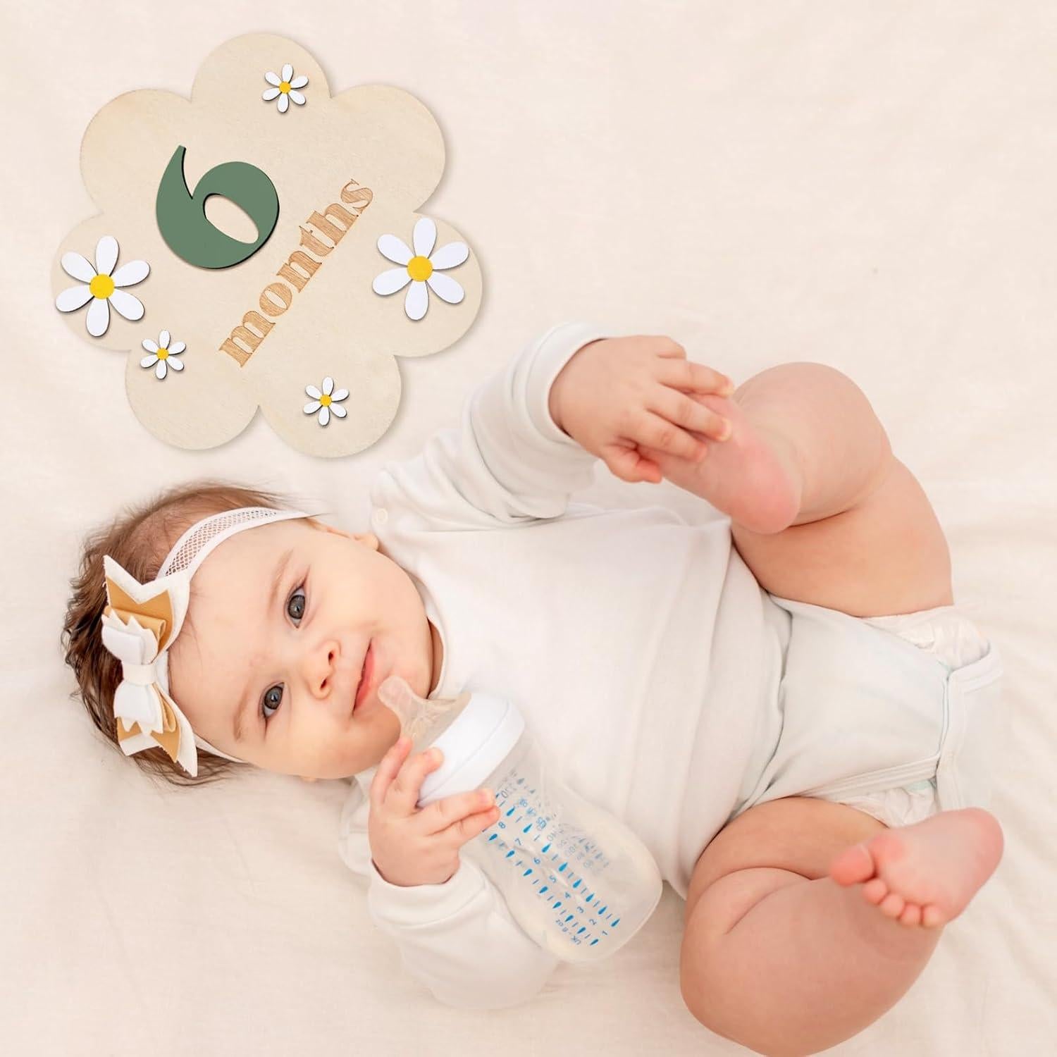 Cartas de Hito Mensual de Bebé de Madera Burbell 1-12 Meses