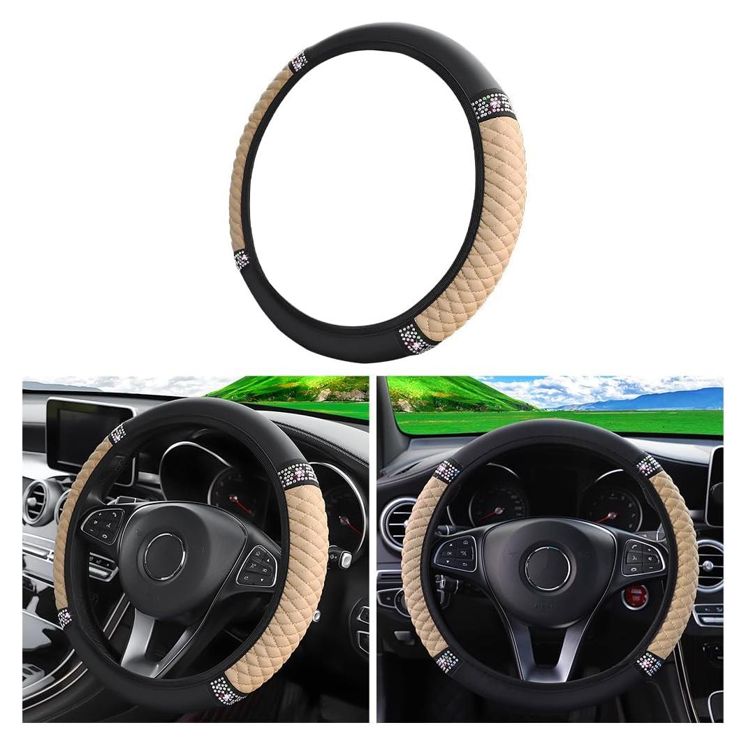 Cubierta de Volante de Coche LoyaForba Beige 36-38 cm Cuero