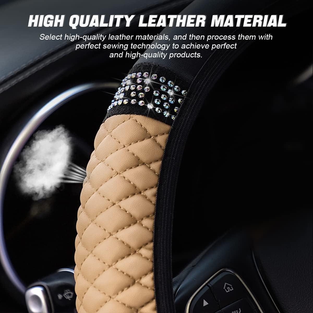 Cubierta de Volante de Coche LoyaForba Beige 36-38 cm Cuero