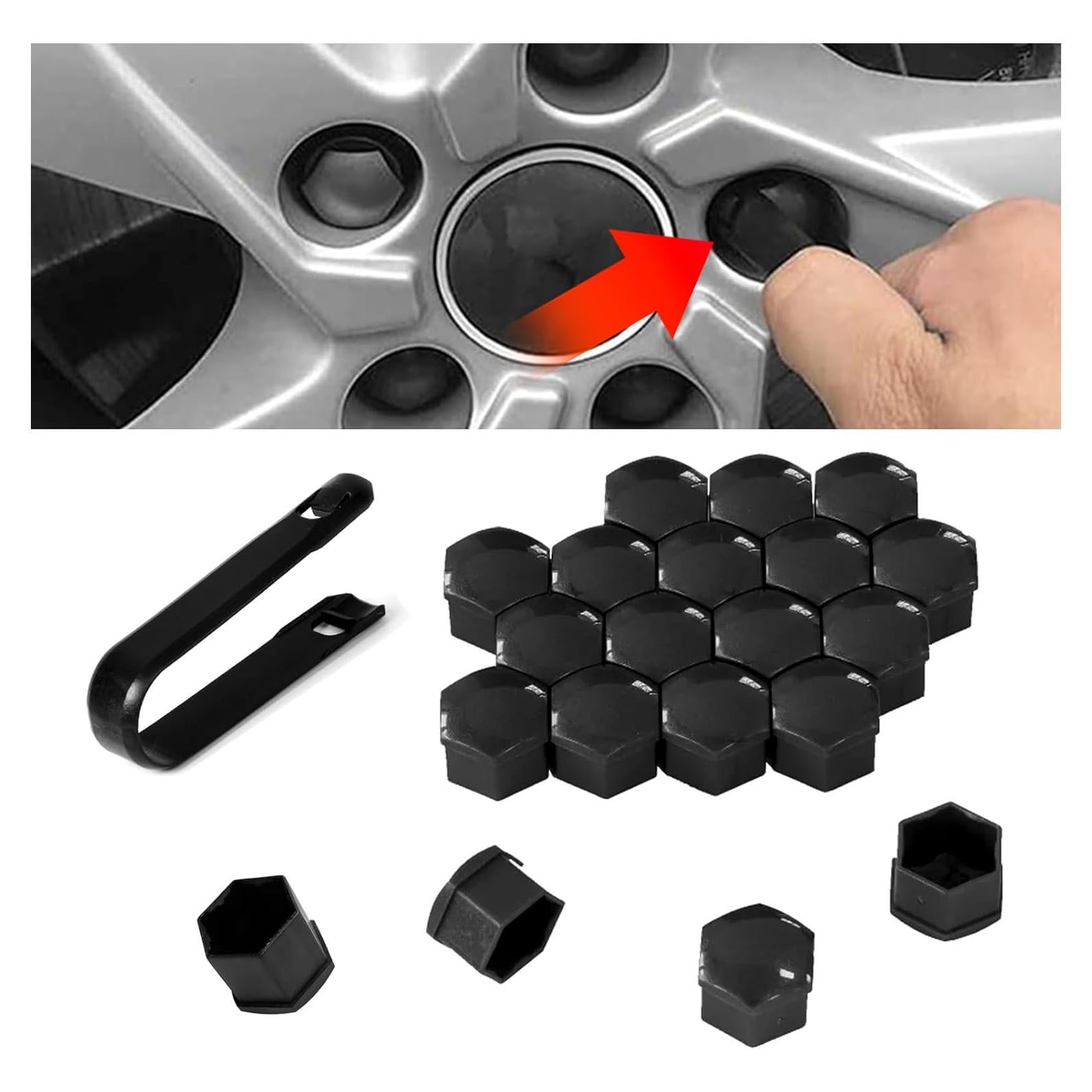 20 Cubiertas de Tuercas de Llantas Negras 17mm SamWinGear