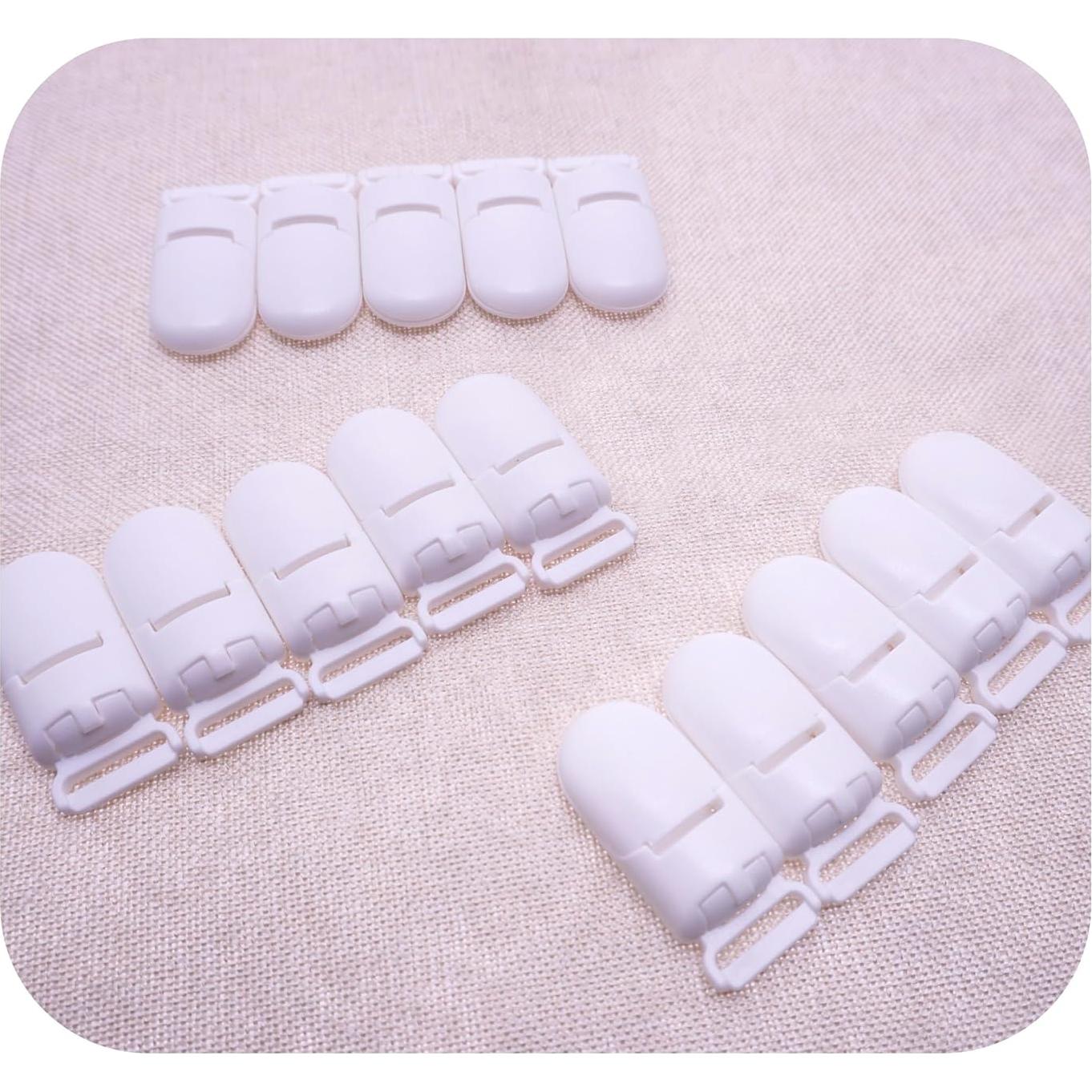 15 Clips de Chupete de Plástico Blanco 40mm para Bebés