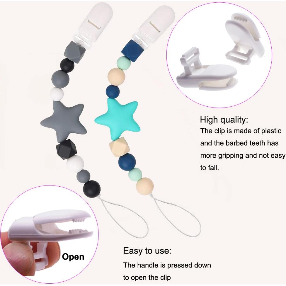 15 Clips de Chupete de Plástico Blanco 40mm para Bebés