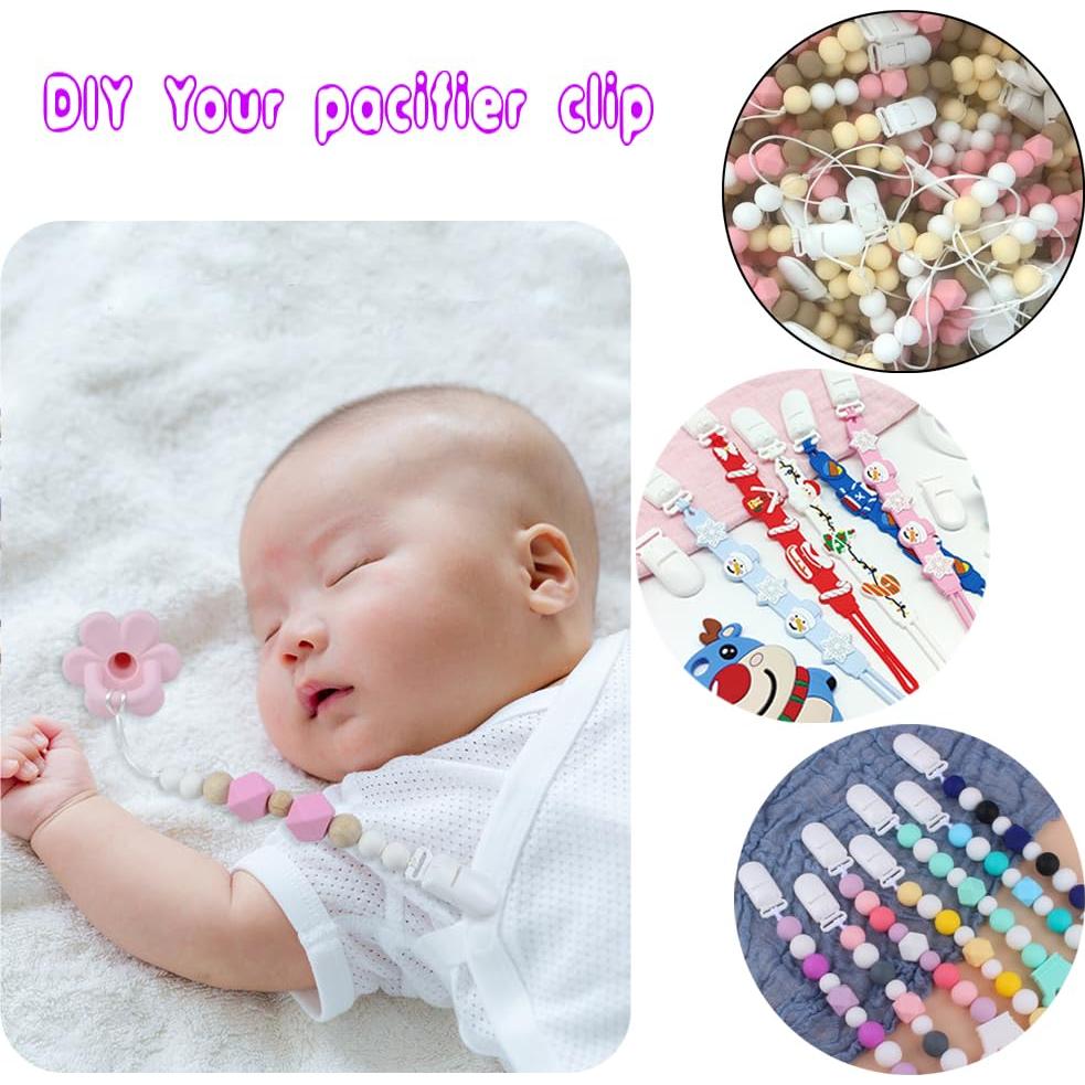 15 Clips de Chupete de Plástico Blanco 40mm para Bebés