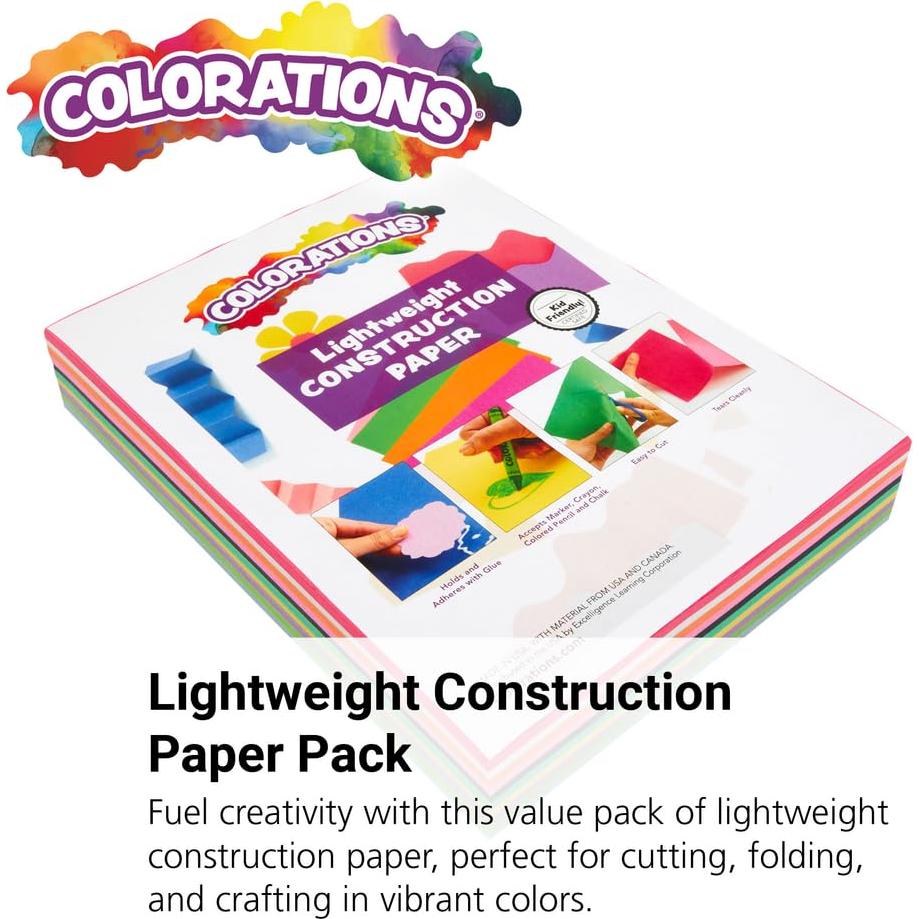 Papel de Construcción Ligero Colorations 300 Hojas 10 Colores