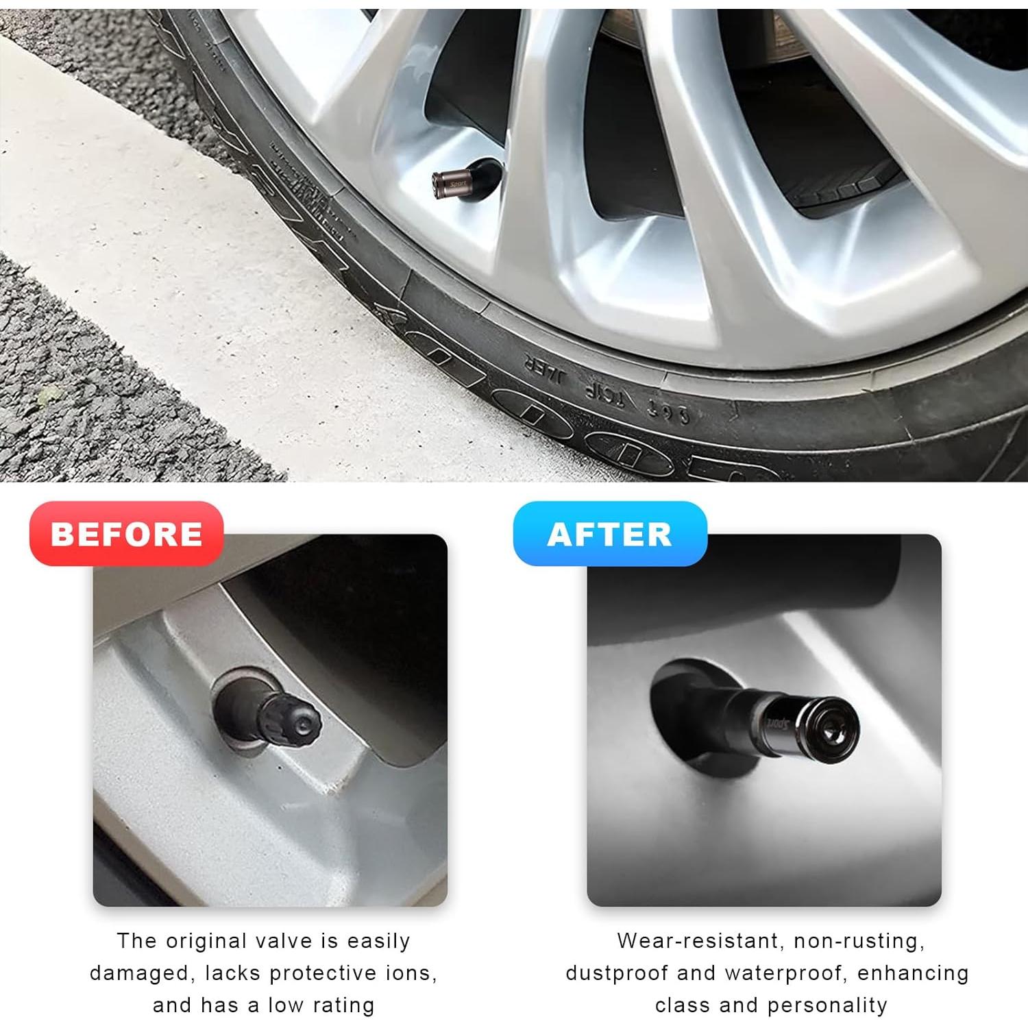 4 Tapones de Válvula Antirrobo Dickno para Neumáticos - Negro