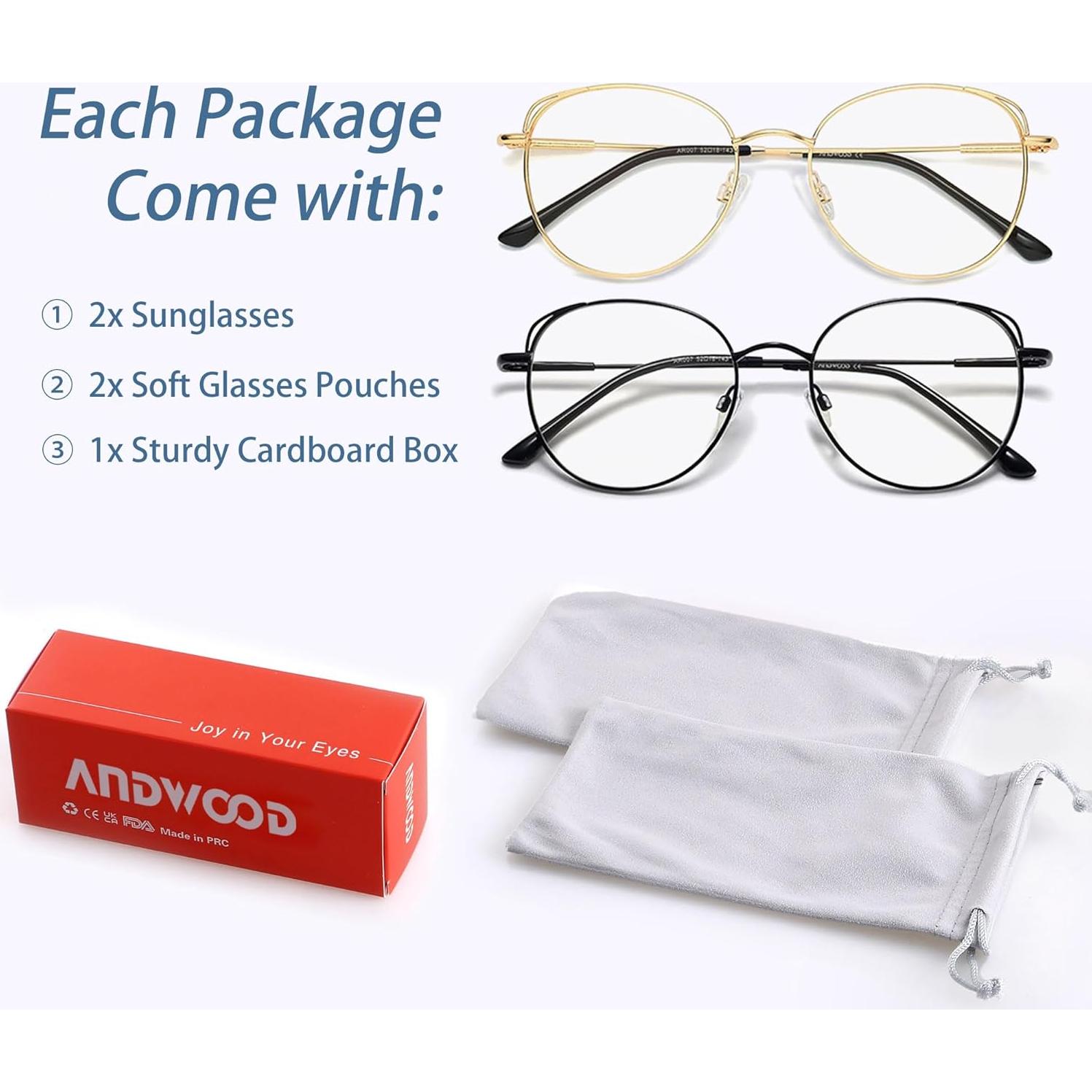 Gafas de Luz Azul ANDWOOD Mujeres Ojos de Gato 2 Paquete