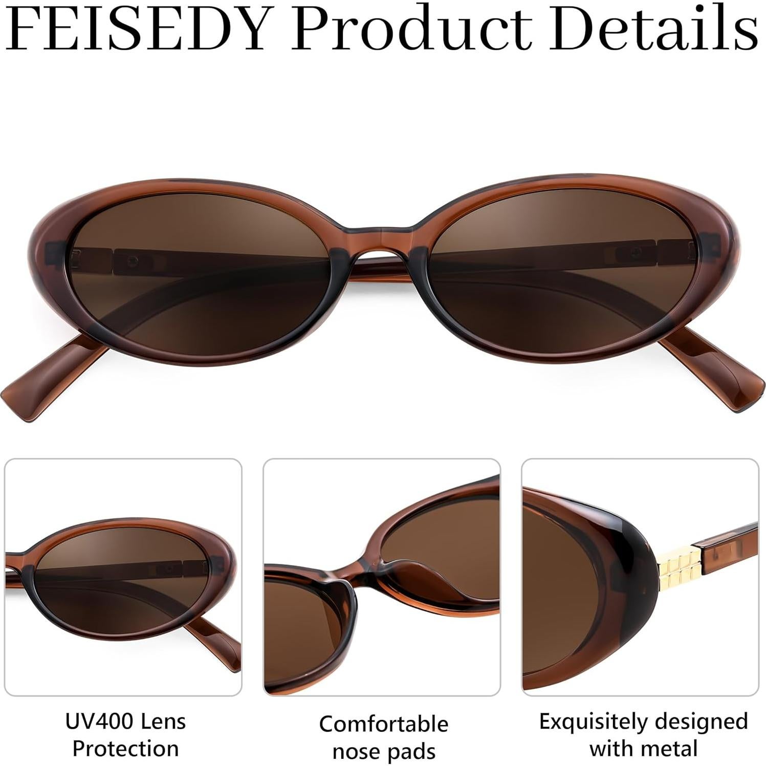 Gafas de Sol Retro Ovaladas FEISEDY UV400 Unisex 52mm