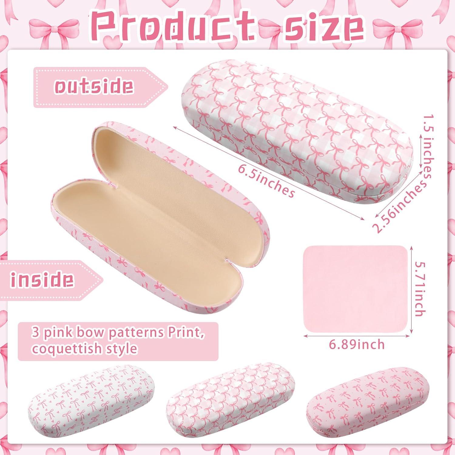 3 Fundas Duras Rosa con Lazo para Gafas + Paño de Limpieza