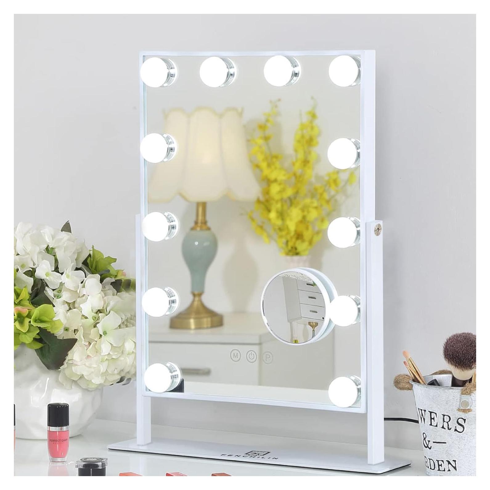 Espejo de Maquillaje Iluminado FENCHILIN 48x35 cm 10X Magnificación