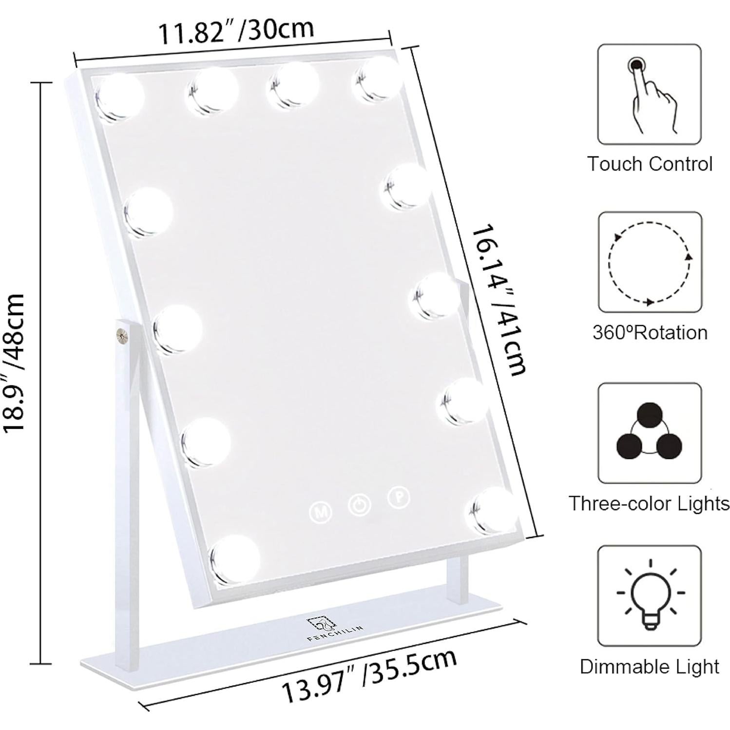 Espejo de Maquillaje Iluminado FENCHILIN 48x35 cm 10X Magnificación