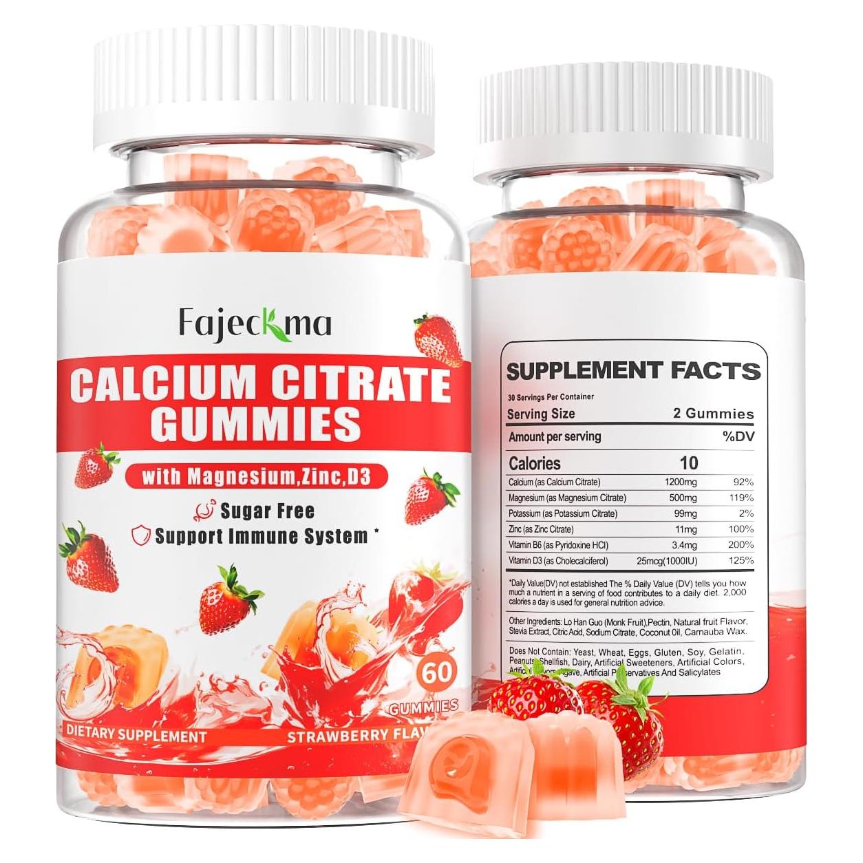 Gomitas de Citrato de Calcio Fajeckma 1200mg Veganas 60 Unidades