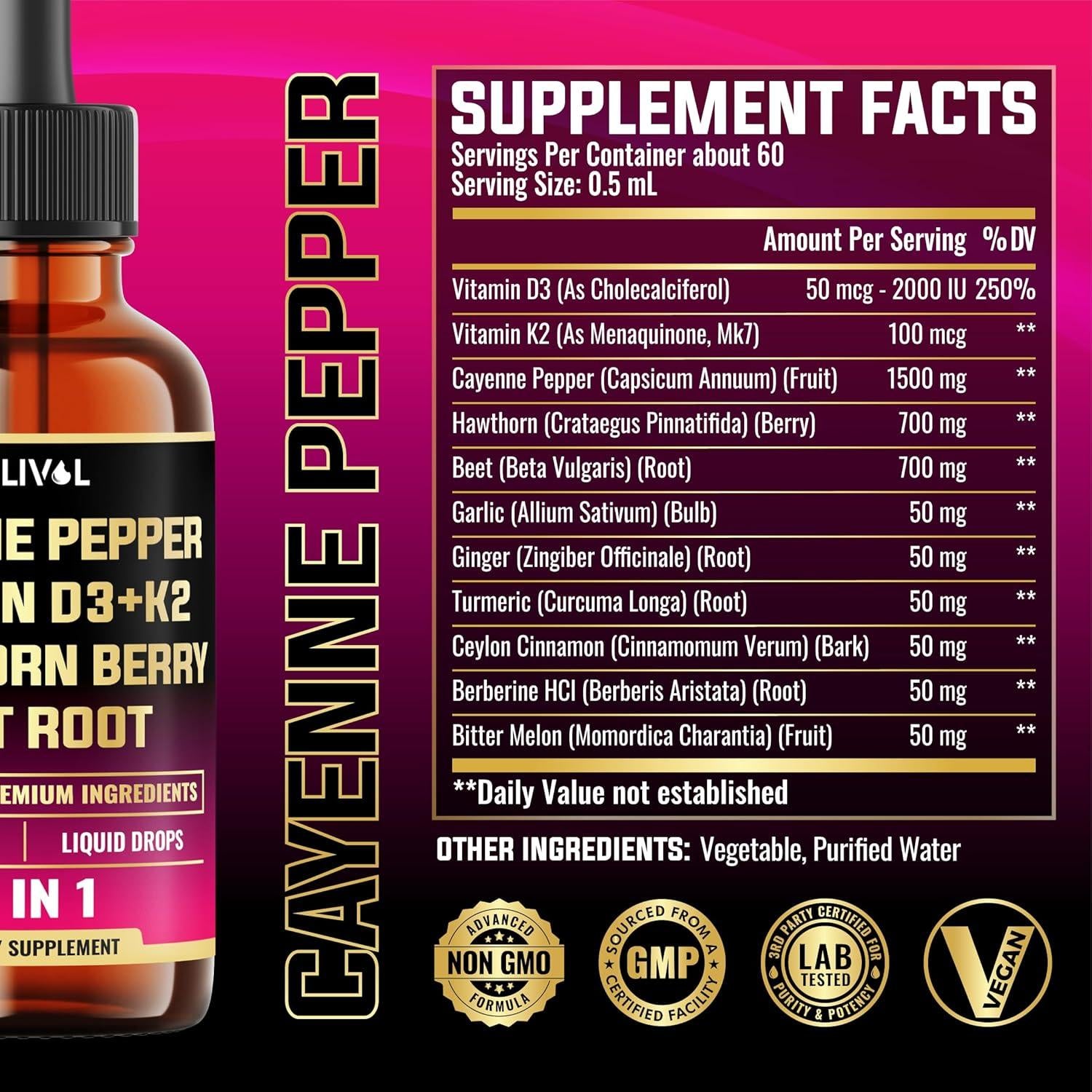 Gotas Líquidas de Pimienta de Cayena Milivol 30ml - Soporte Cardiaco e Inmunológico