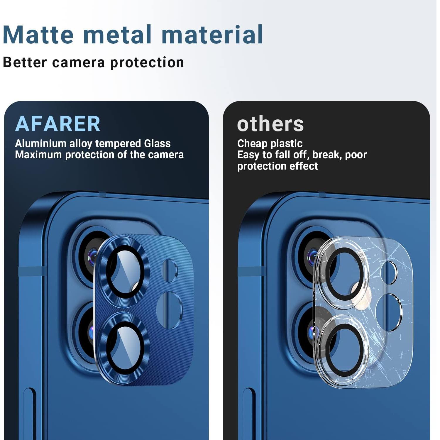 Protector de Lente de Cámara AFARER para iPhone 12 - 2 Piezas, Vidrio Templado 9H