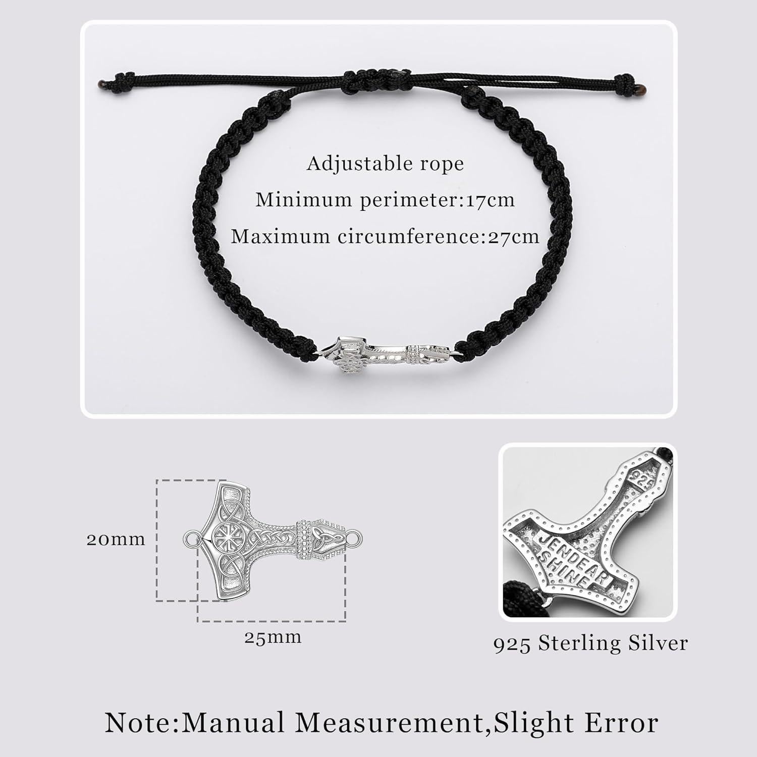 Pulsera de Martillo de Thor JENDEAR SHINE en Plata 925 Ajustable