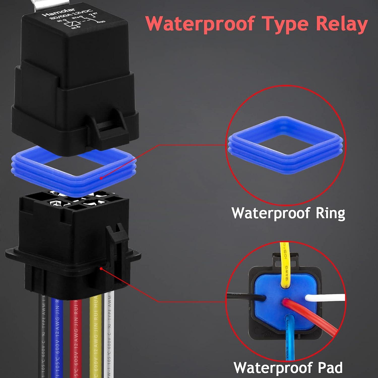 Paquete de 3 Relés Impermeables Hamolar 80/60A 12V DC con Cables