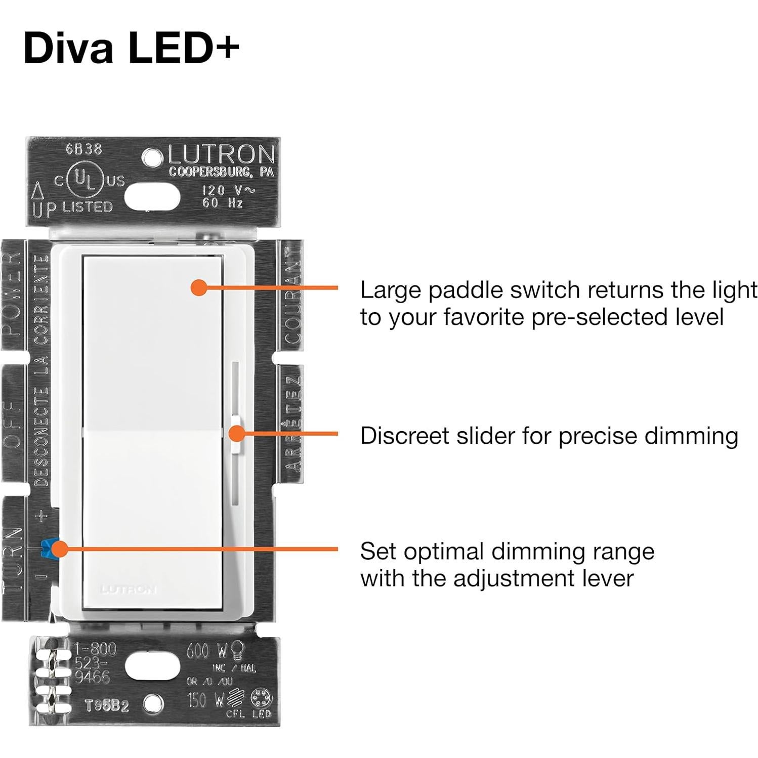 Interruptor Regulable Lutron Diva LED+ 150W Almendra