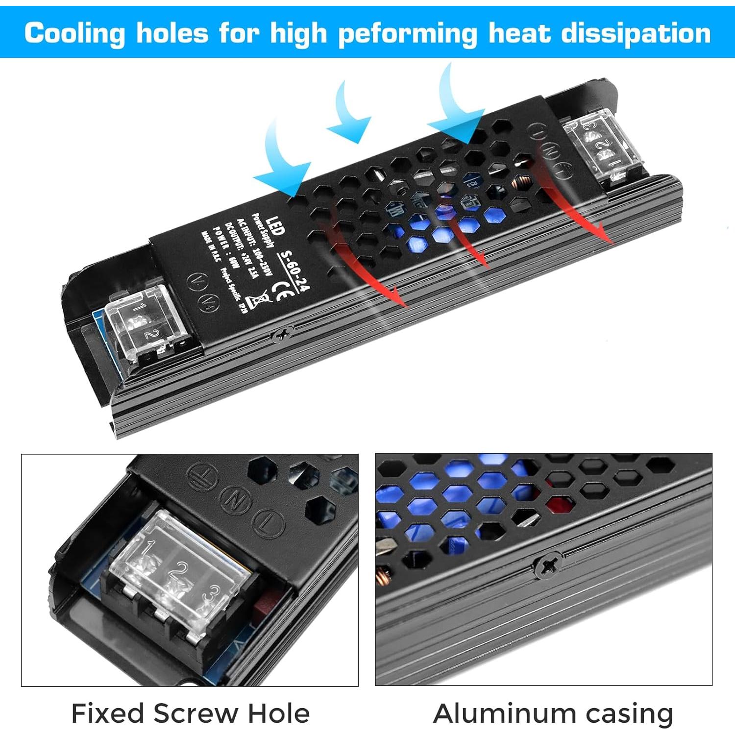Fuente de Poder LED 24V 2.5A 60W LEDMaker Adaptador AC-DC