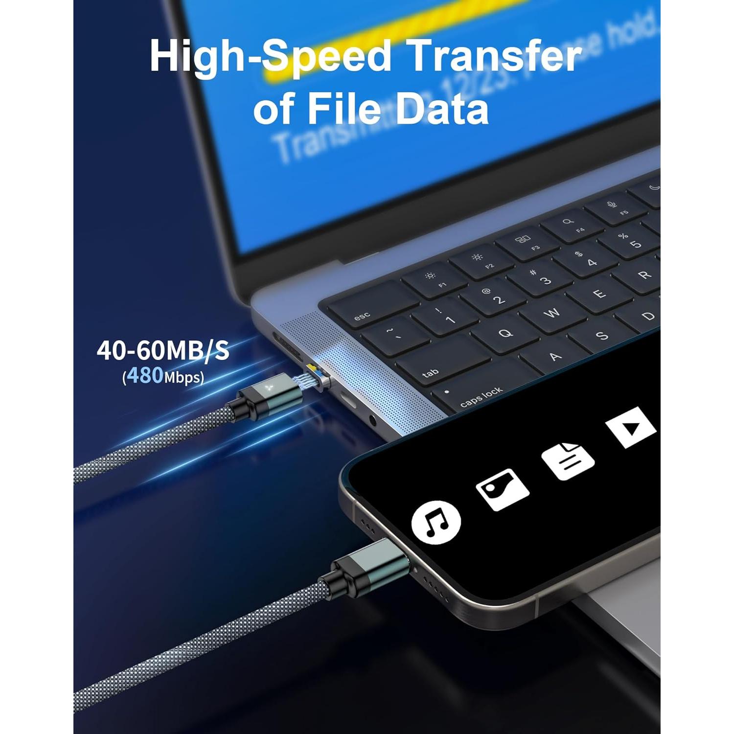 Cable de Carga Magnético ZBF 100W 2 en 1 Tipo C y Lightning