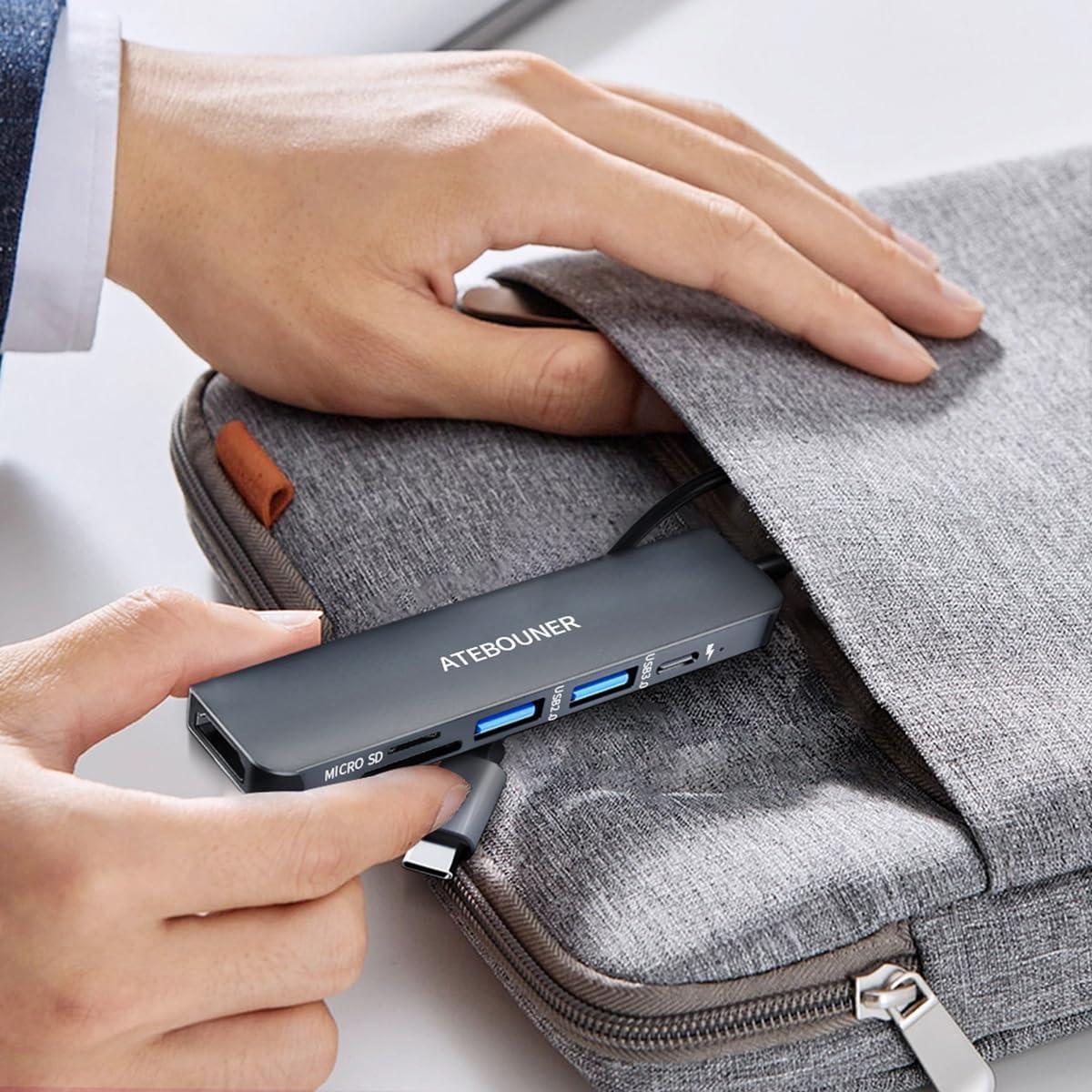 Adaptador Hub USB-C 6 en 1 ATEBOUNER con HDMI 4K para MacBook