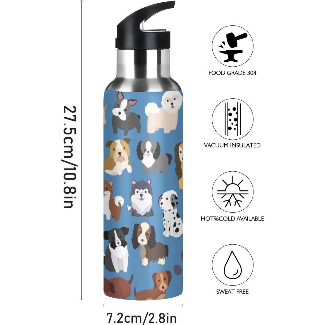 Botella de Agua ZOEO 590ml Acero Inoxidable con Popote Niños