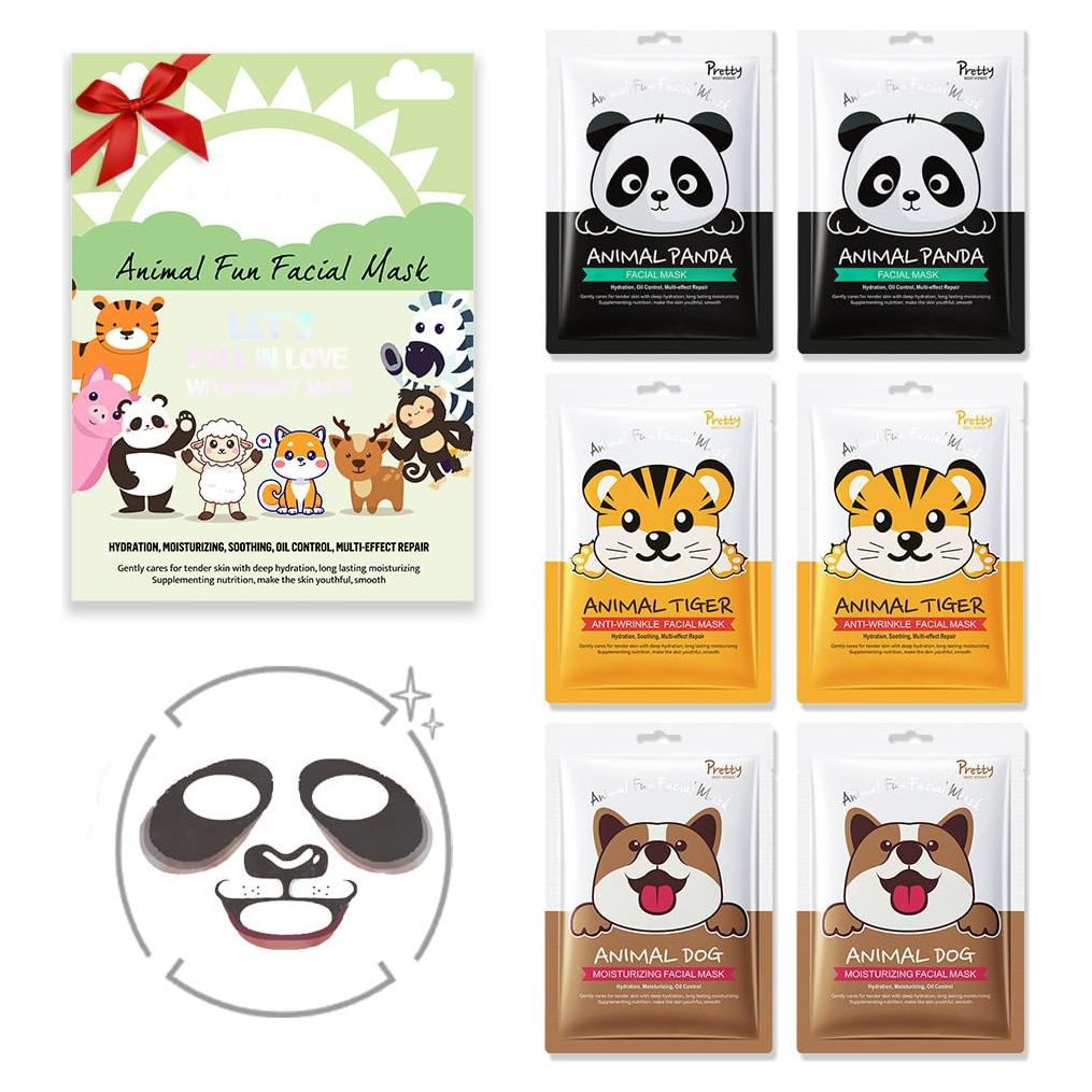 Paquete de 6 Máscaras Faciales Animales evpct - Hidratación Profunda